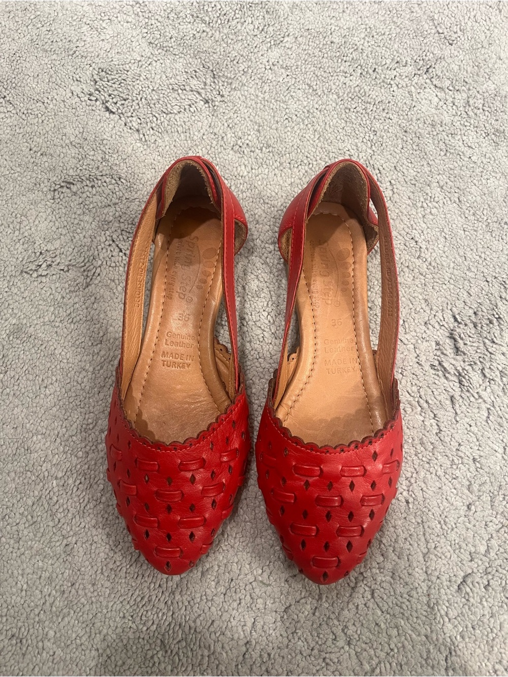 Red Genuine Leather Woven Flats